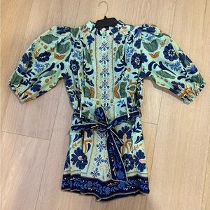 FARM Rio Green and Blue Floral Romper